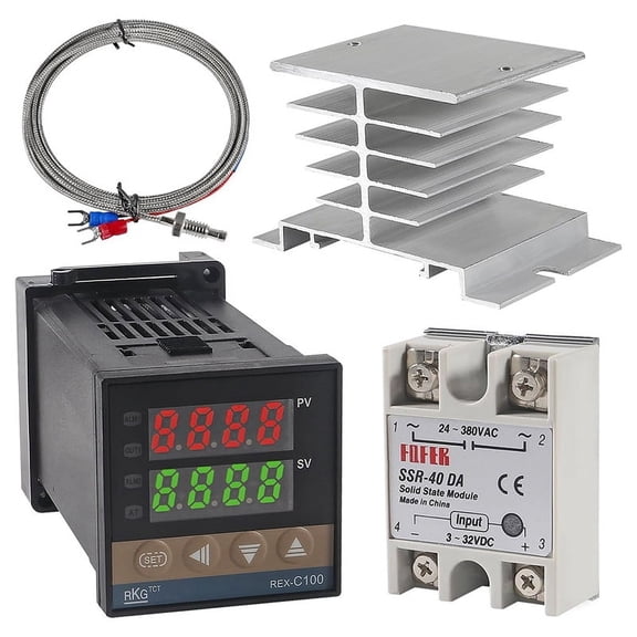 -C100 PID Temperature Controller Thermostat Kit, K-Type Thermocouple Probe, 100-240V AC, SSR 40DA