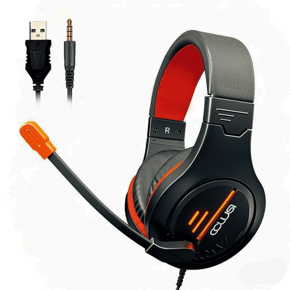 100C Wired Gaming Headset , Surround Sound, 50mm Drivers, Clear Mic, 3.5mm Audio Jack, for PC, Switch, PS4, PS5, Xbox, and Mobile Devices - Black with Orange