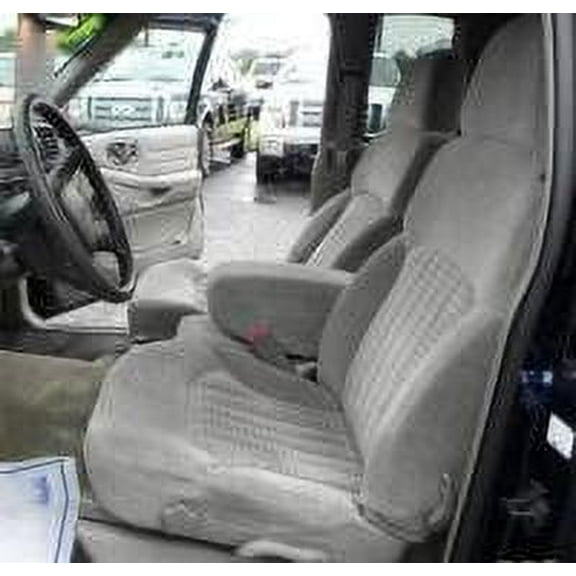 C1030 1998-2003 Chevy S10 Front High Back 60/40 Split Bench Seat with Molded Headrests and Opening Center Console. In Dark Gray Velour