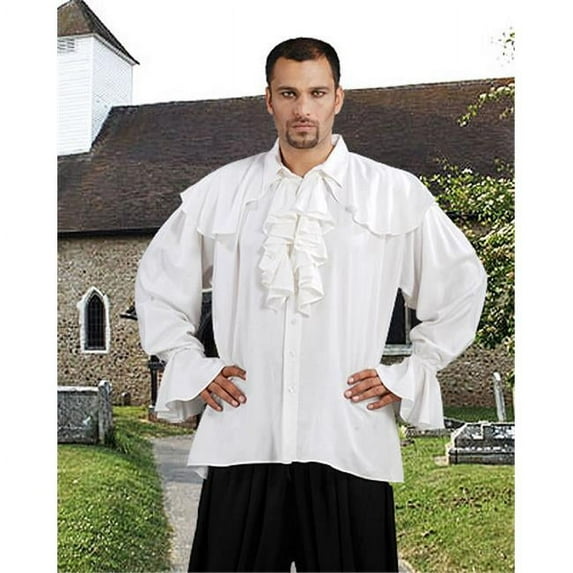 C1091 Half Cape Medieval Shirt, White - 2XL