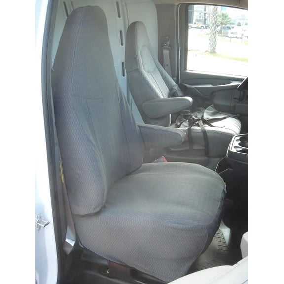 C1137 2010-2024 Chevy Express Front Bucket Seats with Opening for Grab Handle on Passenger Side Backrest, Dark Gray Twill