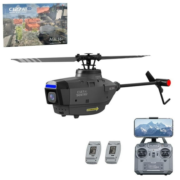 C127AI RC Helicopter with 1080P HD Camera - 2.4G 4CH Remote Control Drone with 6-Axis Gyro, One Key Takeoff/Landing, Optical Flow Positioning for Indoor/Outdoor Use - 3 Batteries Included