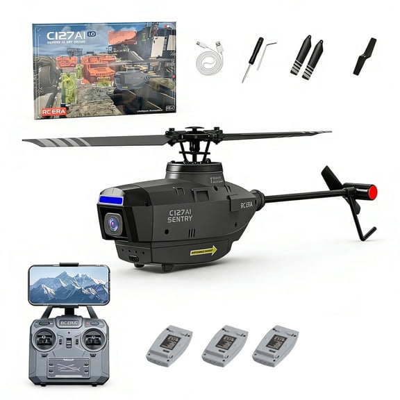 C127AI Remote Control Helicopter, 2.4G 4CH Single-Rotor Brushless RC Helicopter with 1080P Camera, 5G Image Transmission, RTF Scout Drone Helicopters for Adults