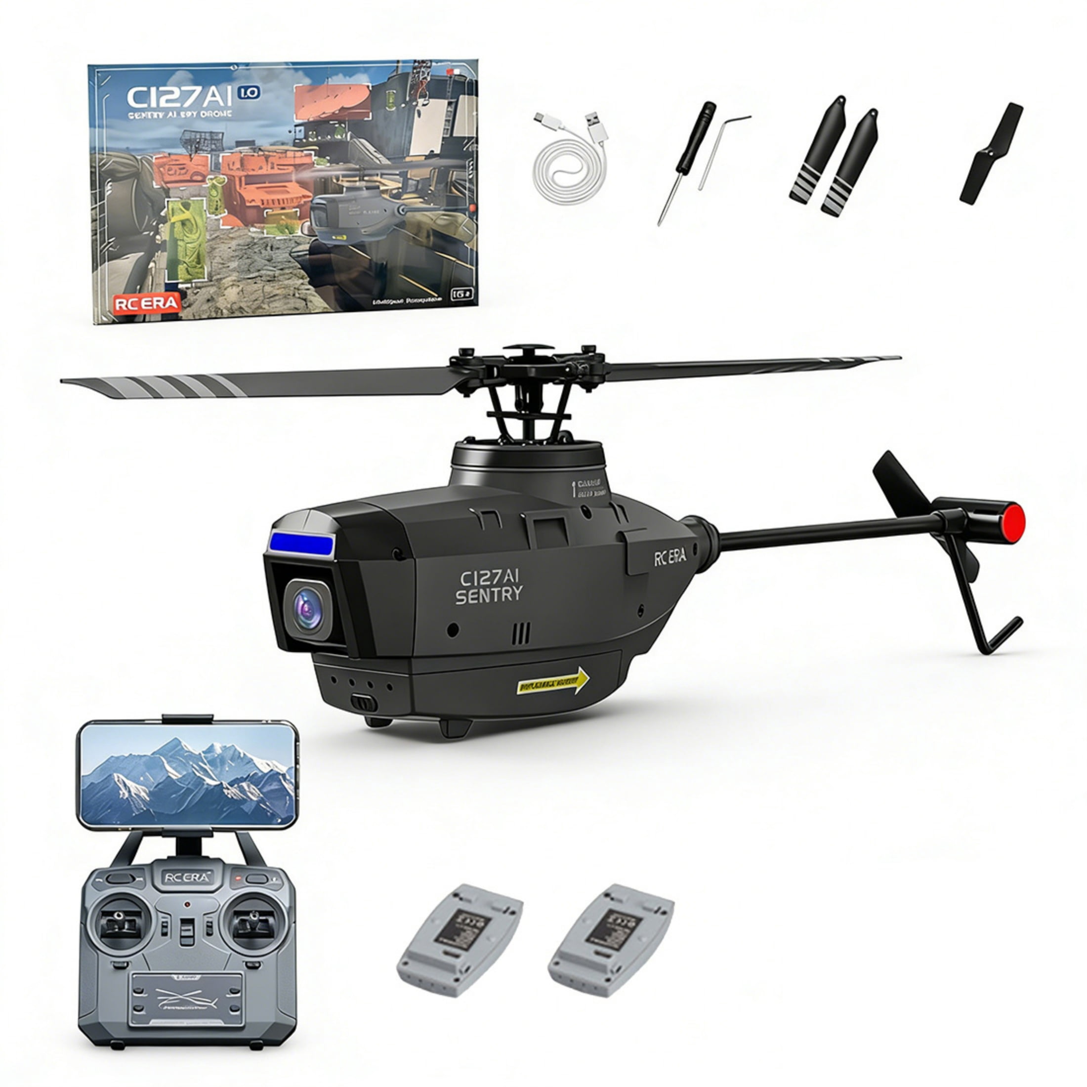C127AI Remote Control Helicopter, 2.4G 4CH Single-Rotor Brushless RC Helicopter with 1080P Camera, 5G Image Transmission, RTF Scout Drone Helicopters for Adults