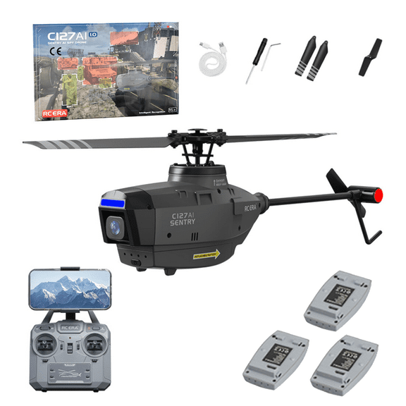 C127AI Single-Rotor Brushless Flybarless RC Helicopter with 1080P Camera, 2.4GHz 4CH FPV AI Tracking RC Aircraft with Optical Flow & Altitude Hold