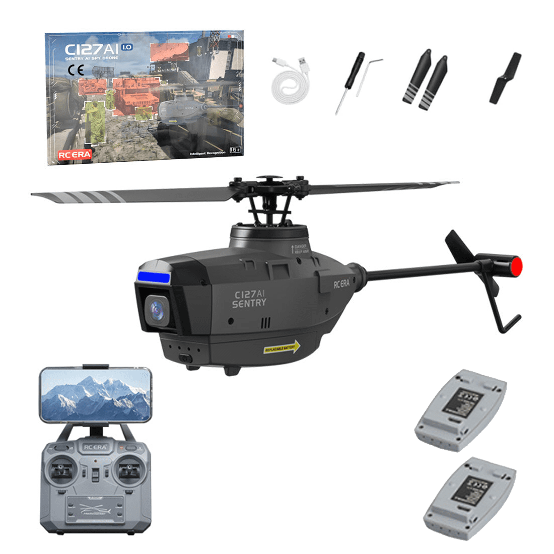 C127AI Single-Rotor Brushless RC Helicopter with 1080P Camera, 2.4G 4CH No Aileron RC Aircraft with Optical Flow, AI Tracking, Altitude Hold - RTF