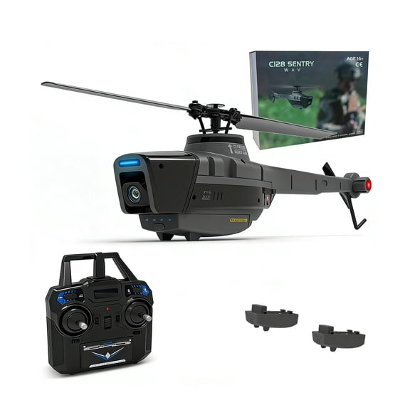 C128 4CH Remote Control Helicopter, 2.4G Single-Rotor Military Reconnaissance Aircraft with 1080P Camera, Optical Flow Positioning, RTF Scout Drone Helicopters for Adults