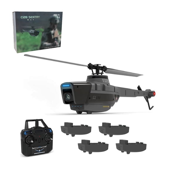 C128 BlackHornet RC Helicopter with 1080P Wide-Angle Camera, 2.4G 4CH 6-Axis Gyro Single-Rotor Brushless Reconnaissance RC Helicopter with Altitude Hold & Optical Flow Positioning - RTF