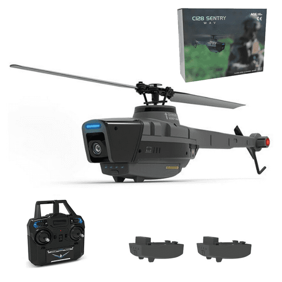 C128 BlackHornet Reconnaissance RC Helicopter with 1080P Wide-Angle Camera, 2.4G 4CH 6-Axis Gyro Single-Rotor Brushless RC Helicopter with Altitude Hold & Optical Flow Positioning - RTF