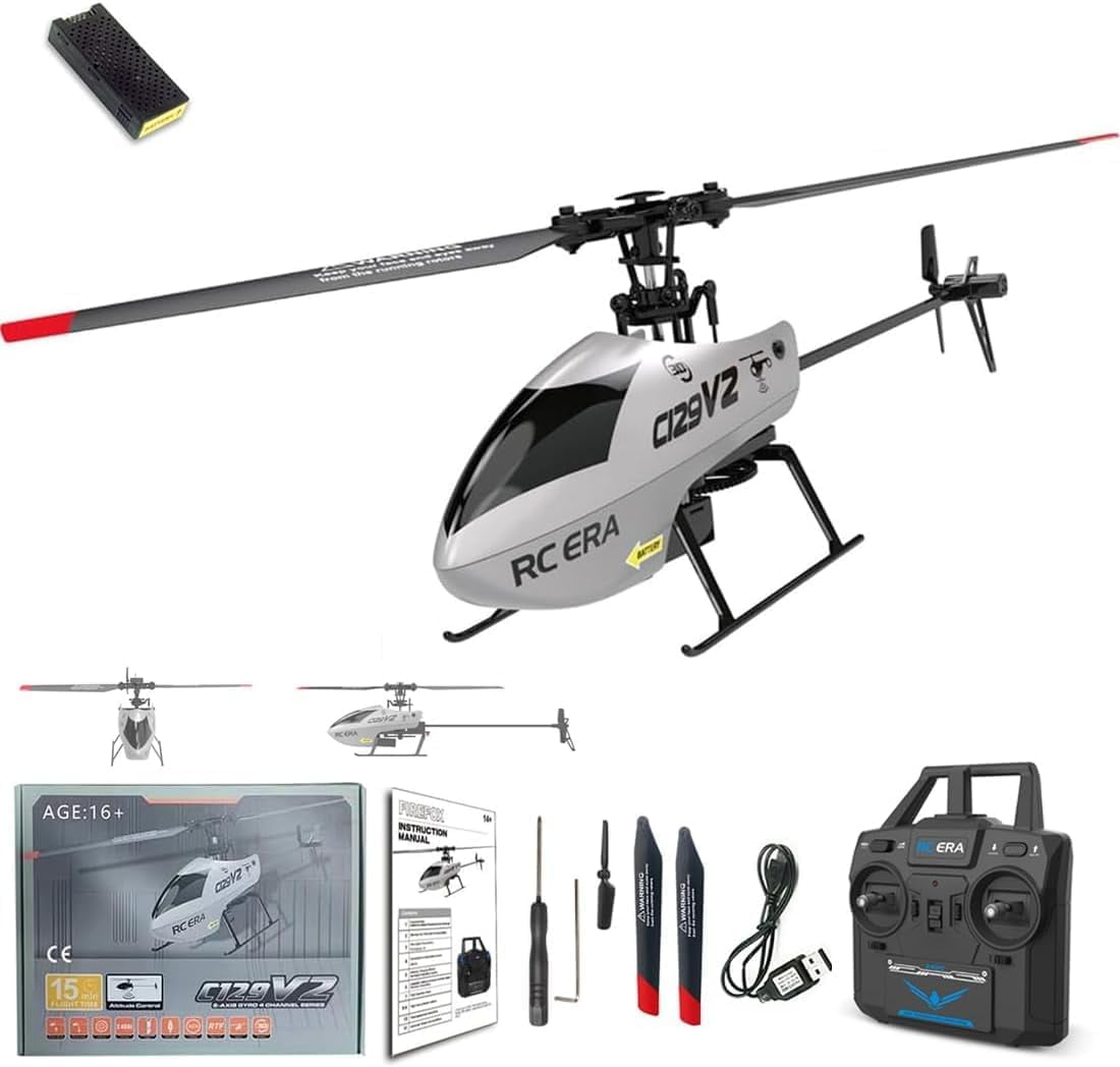 C129 V2 RC Helicopter with One-Key Take-Off/Landing, 2.4G 4CH 6-Axis Gyro 3D Flips RC Aircraft Model with Altitude Hold & Optical Flow for Adults Beginners- RTF