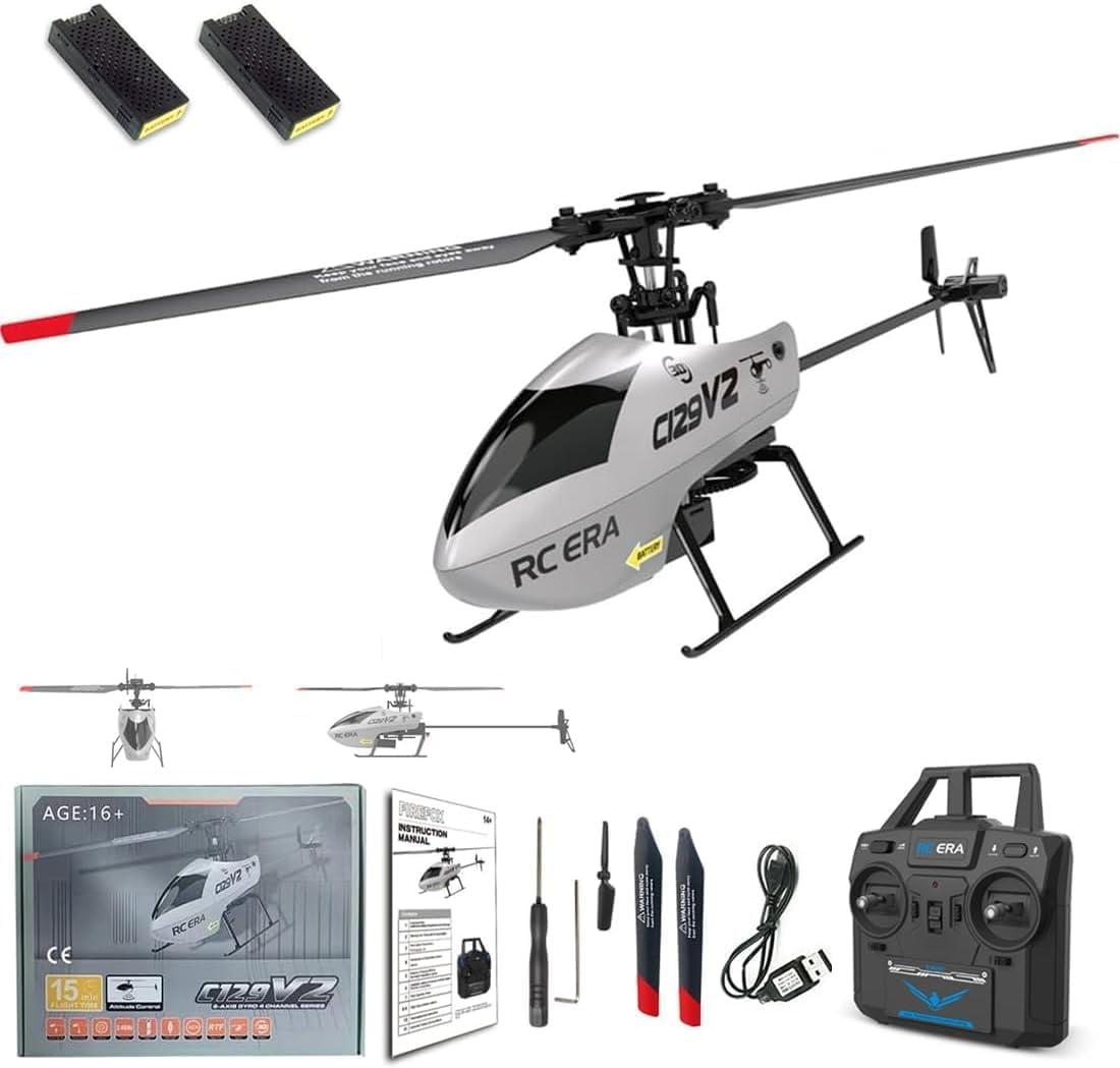 C129 V2 RC Helicopter with One-Key Take-Off/Landing, 2.4G 4CH 6-Axis Gyro 3D Flips RC Aircraft Model with Altitude Hold & Optical Flow for Adults Beginners- RTF