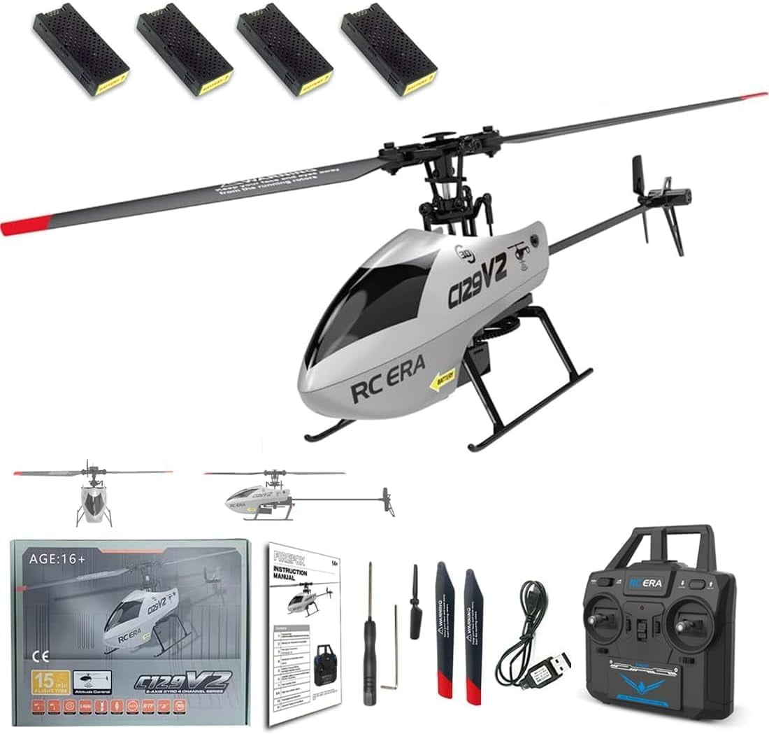 C129 V2 RC Helicopter with One-Key Take-Off/Landing, 2.4G 4CH 6-Axis Gyro 3D Flips RC Aircraft Model with Altitude Hold & Optical Flow for Adults Beginners- RTF