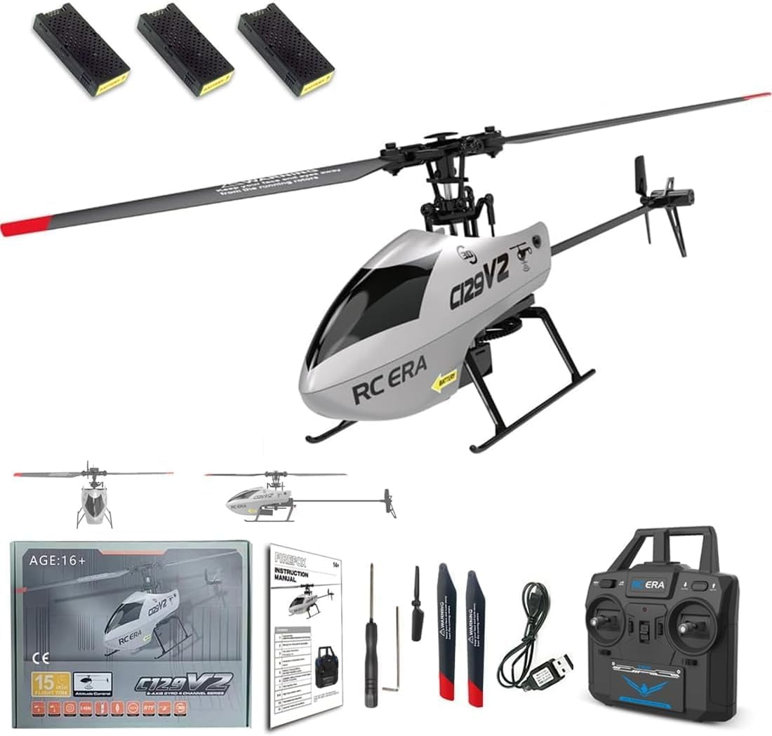 C129 V2 RC Helicopter with One-Key Take-Off/Landing, 2.4G 4CH 6-Axis Gyro 3D Flips RC Aircraft Model with Altitude Hold & Optical Flow for Adults Beginners- RTF