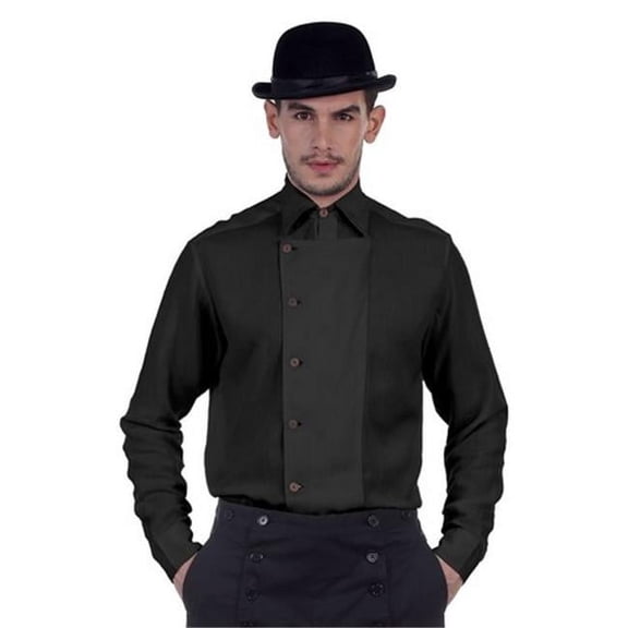 C1293 Ulysses Side-Button Shirt- Black - Extra Large
