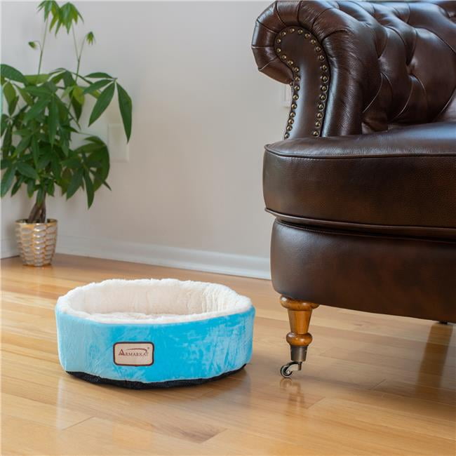 Sky Blue & Ivory Plush Velvet Cat Bed 14 x 14 x 14