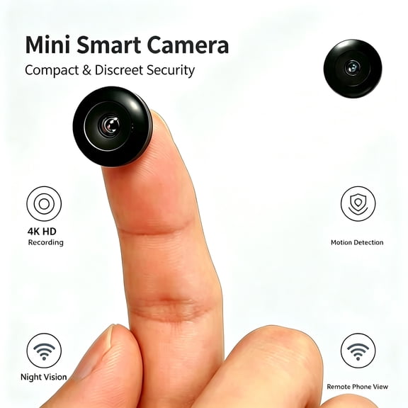 Battery Powered Mini 4K WiFi Camera, 210 View Night Vision Cam with Dual Storage, for Travel Use, RV, Guest Room & Small Warehouse Surveillance