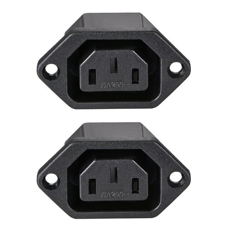 C13 Panel Mount Plug Adapter 250V AC 10A 3 Pins IEC Inlet Module Plug Power Connector Socket Straight 2 pcs