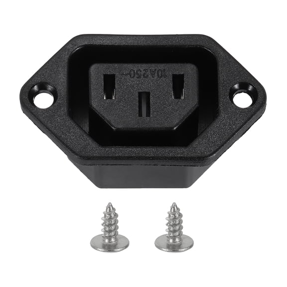 C13 Panel Mount Plug Adapter 250V AC 10A 3 Pins IEC Inlet Module Plug Power Connector Socket Straight with Screws 1pcs