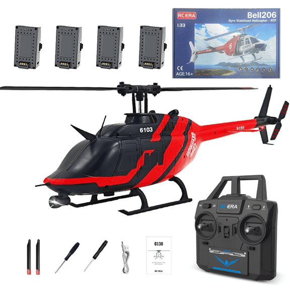C138 Bell 206 RC ERA Helicopter, 1/33 Scale 2.4G 6-Channel Helicopter without ailerons,Optical Flow Positioning & Altitude Hold for Adults