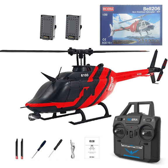 C138 Bell 206 RC ERA Helicopter, 1/33 Scale 2.4G 6-Channel Helicopter without ailerons,Optical Flow Positioning & Altitude Hold for Adults