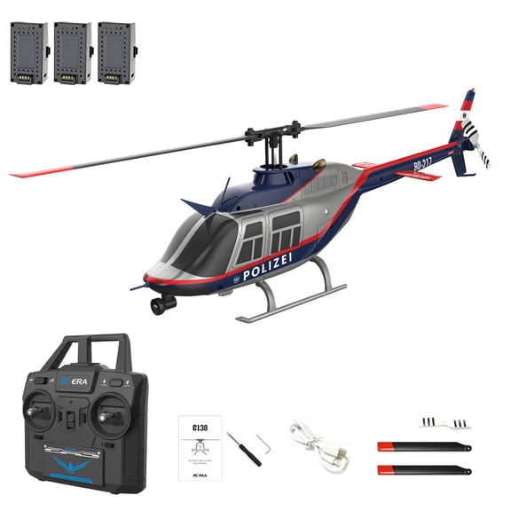 C138 Bell206 Police-Themed RC Helicopter with 6-Axis Gyro, 1/33 Scale 2.4G 6CH Single Rotor Flybarless 3D Flips RC Helicopter with Altitude Hold & Optical Flow Positioning