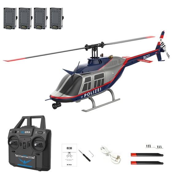 C138 Bell206 Police-Themed RC Helicopter with 6-Axis Gyro, 1/33 Scale 2.4G 6CH Single Rotor Flybarless 3D Flips RC Helicopter with Altitude Hold & Optical Flow Positioning