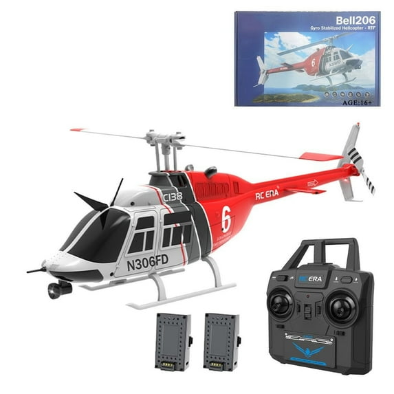 C138 Bell206 RC Helicopter, 1:33 Scale, 2.4G 6CH RTF Single Propeller Aileron Free, Six-axis Gyroscope, Modular Battery, One-Touch Function for Adults & Hobbyists