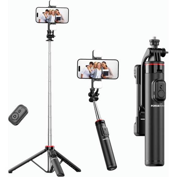 C13D 53" Selfie Stick Tripod for iPhone Android, Detachable 8 LED Fill Light, Bluetooth 5.2 Remote, Stable Umbrella Base for Vlog Live Stream