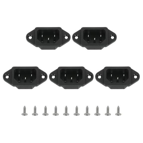 C14 Panel Mount Plug Adapter AC 250V 10A 3 Pins IEC Inlet Module Plug with Screws Power Connector Socket with Cover 5pcs