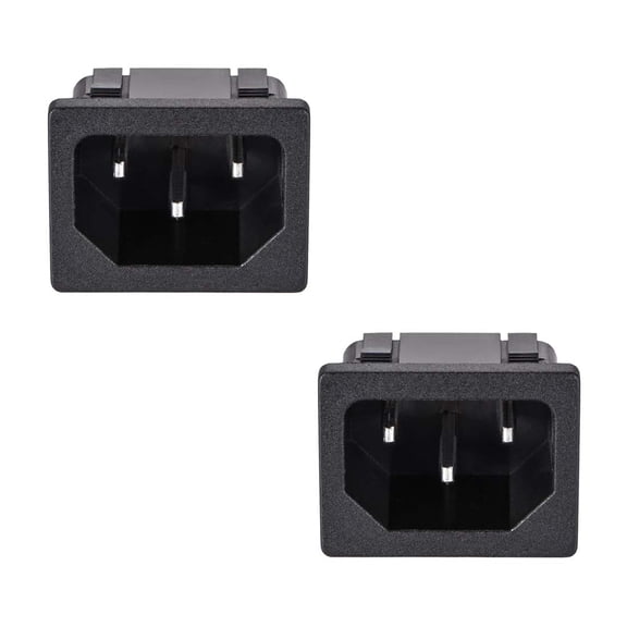 C14 Panel Mount Plug Adapter AC 250V 10A 3 Pins IEC Inlet Plug Power Connector Socket Straight Pack of 2