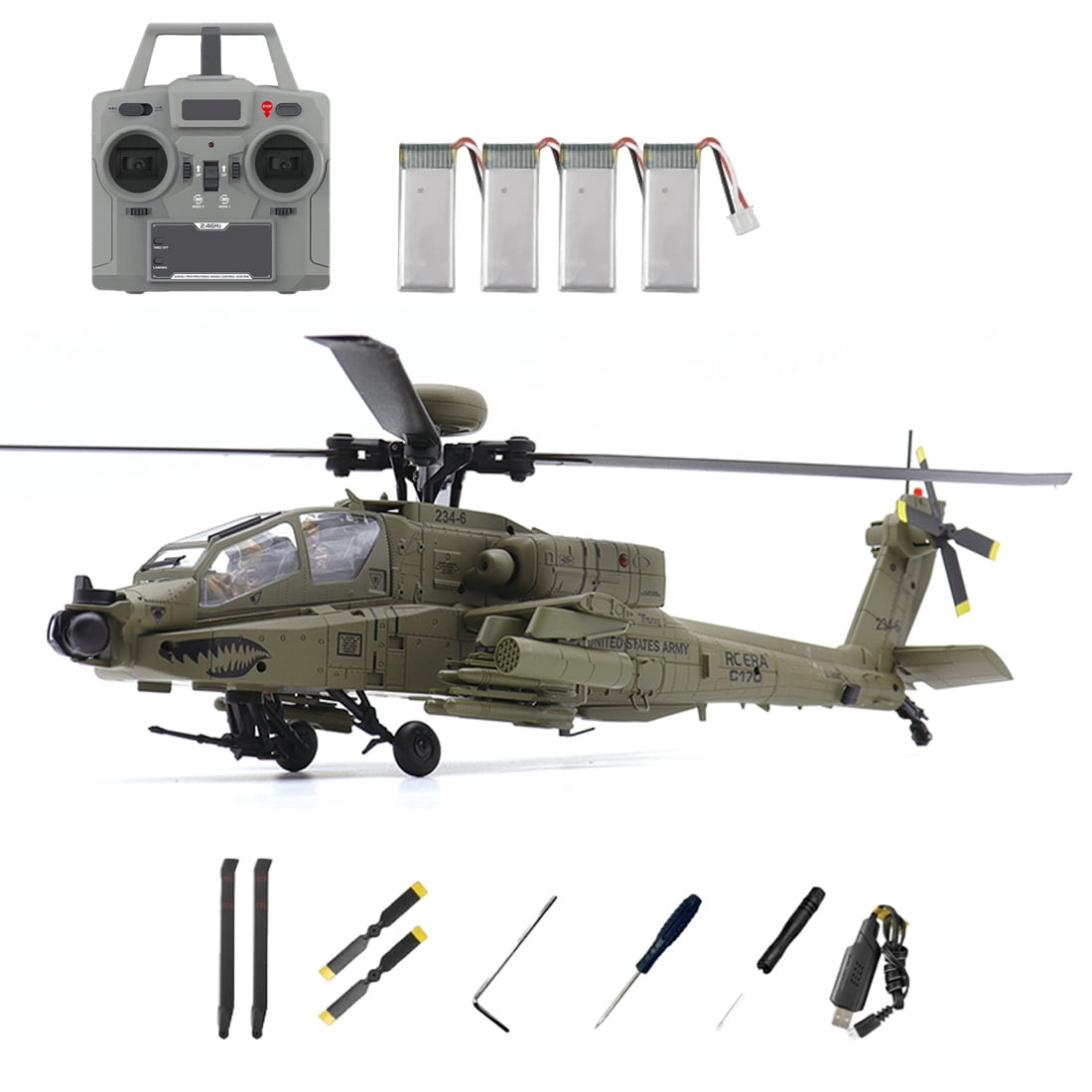 Flow Battery Controller C170 1/48 RC Helicopter for Adults, 6CH Flybarless Military Remote ...