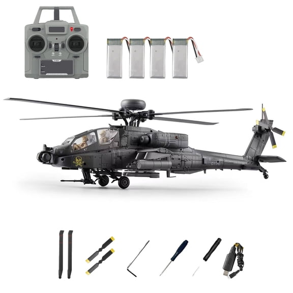C170 AH-64D Brushless RC Helicopter, 2.4G 6CH Flybarless RC Aircraft with One-Key Inverted Flight, TOF Altitude Hold & Optical Flow Positioning - RTF