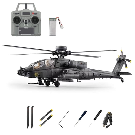 C170 1/48 Scale AH-64D RC Helicopter with One-Key Inverted Flight, 2.4G 6CH Flybarless Brushless 3D Flip Remote Control Helicopter with Optical Flow & TOF Altitude Hold for Hobbyists - RTF