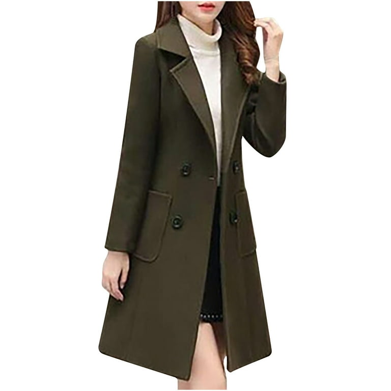 C18 Women's Long Sleeve Solid Color Waist Wool Coat Women's Wool Top  Fashion Women Causal Coat Trench Jacket Ladies Warm Button Pocket Overcoat  Outwear Tops Reduced Price and Clearance Sale - Walmart.com