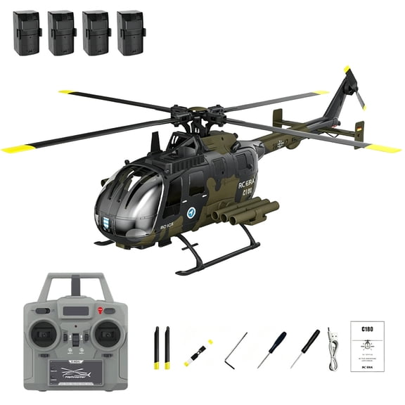 C180 Remote Control Helicopter with 6-Axis Gyro, 1:25 Scale 2.4G 6CH Single-Rotor Brushless RC Helicopter with Barometric + TOF LiDAR Dual Altitude Hold & Optical Flow Positioning - RTF