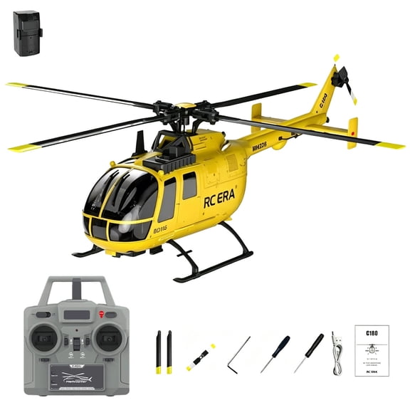 C180 Single-Rotor Brushless RC Helicopter with 6-Axis Gyro, 1:25 Scale 2.4G 6CH RC Helicopter with Simulated Missile Mounts, Barometric + TOF LiDAR Dual Altitude Hold & Optical Flow Positioning - RTF