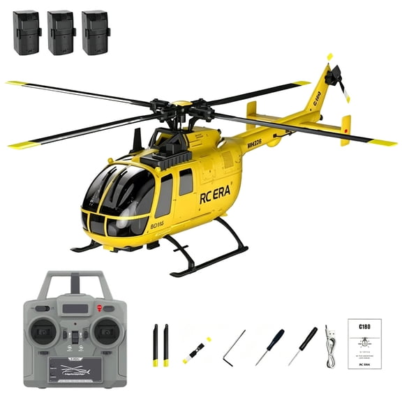 C180 Single-Rotor Brushless RC Helicopter with 6-Axis Gyro, 1:25 Scale 2.4G 6CH RC Helicopter with Simulated Missile Mounts, Barometric + TOF LiDAR Dual Altitude Hold & Optical Flow Positioning - RTF