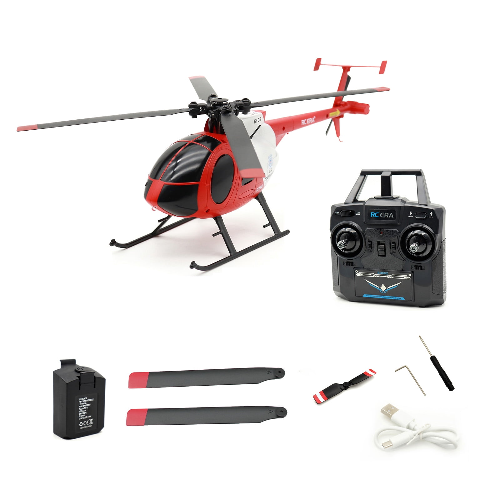 C184 MD500 100 Size RC Helicopter with One Key Takeoff/Landing, 2.4G 4CH 6-Axis Gyro Altitur Control RC Aircraft With Optical Flow Positioning & Upgraded Transmitter - RTF