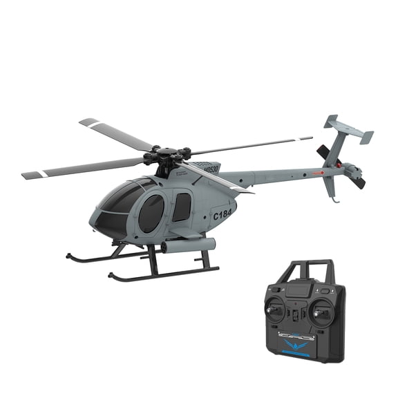 C184 MD500 RC Helicopter, 1/48 Scale 2.4G 4CH 6G Single Rotor Flybarless RC Aircraft with Optical Flow Positioning, One Key Takeoff and Landing & Weapon Rack, RTF Hobby Model Gift for Adult
