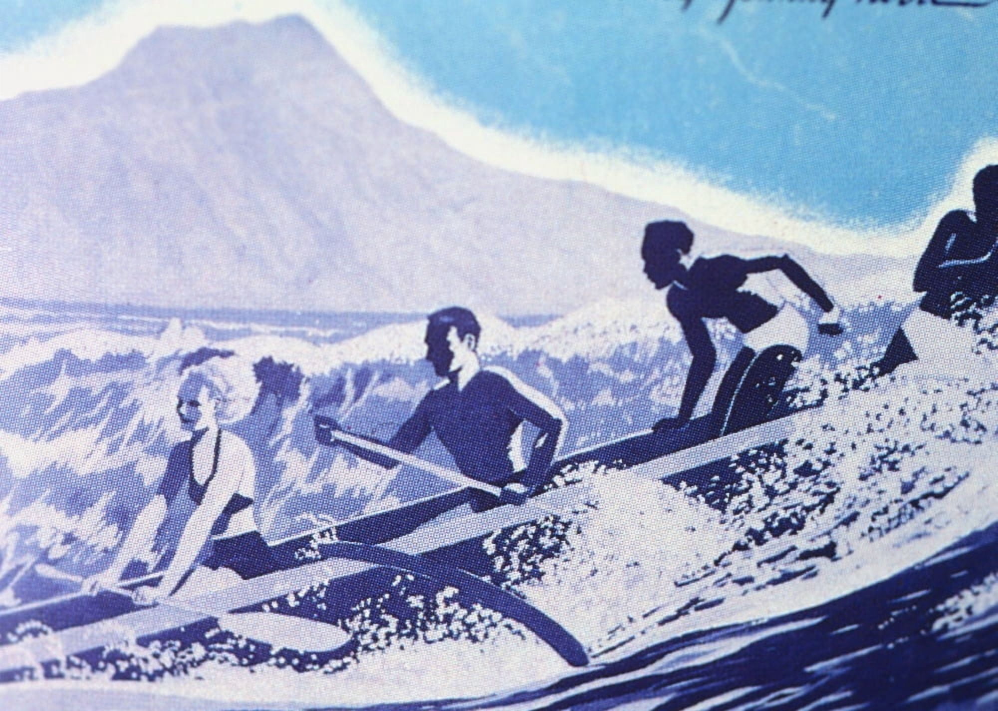 C1940 Outrigger Canoe Surfing Wave With Tourists And Diamond Head Canvas Art - Hawaiian Legacy Archive Design Pics (32 x 22)