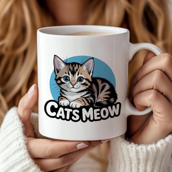 C1A Meow Ceramic Mug, White Coffee Cup with Adorable Kitten Image, Fun and Cute Cup, Gift for C1At Lovers, 11oz