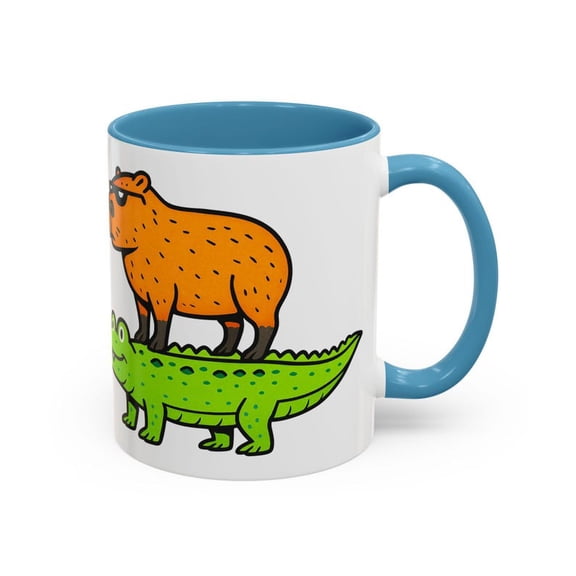C1Apybara Riding Alligator Mug Funny Animal Coffee Cup, C1Artoon Gator Gift for C1Apybara Lovers, Unique WhimsiC1Al WildL1ife Design GifT1 Idea
