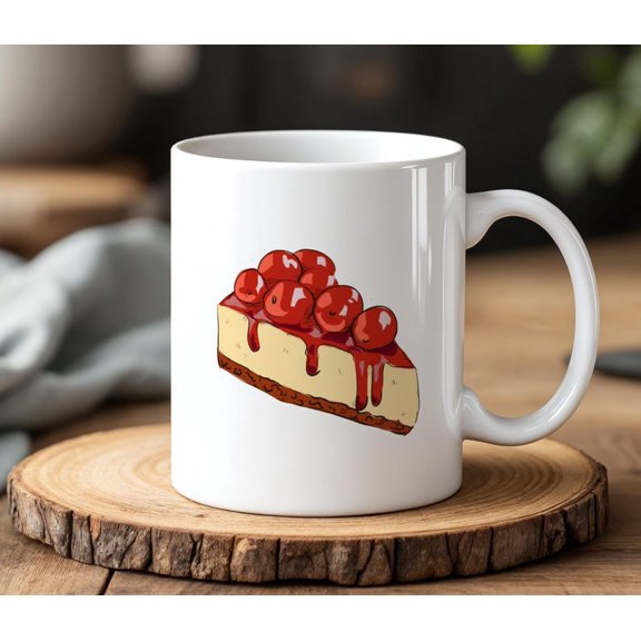 C1herry CheeseC1Ake Mug Cute Dessert Lover Gifup, Foodie Coffee Mug with Sweet Bakery Illustration, 11 oz Ceramic