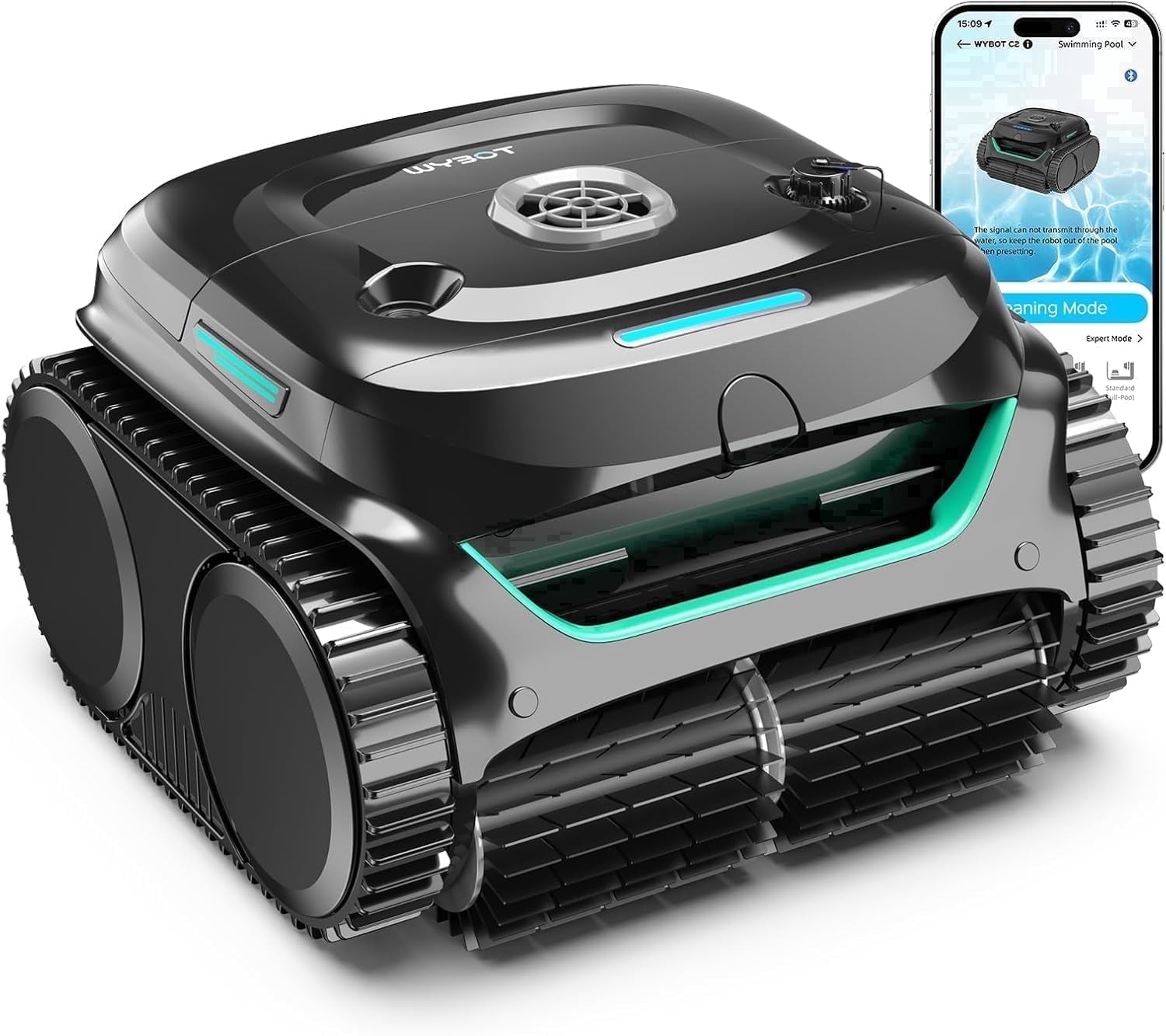WYBOT C2 Cordless Robotic Pool Cleaner, Wall Climbing, Waterline Cleaning, App Control, Smart Navigation, Dual Filtration, Pool Vacuum for Inground & Above Ground Pools, Black & Green