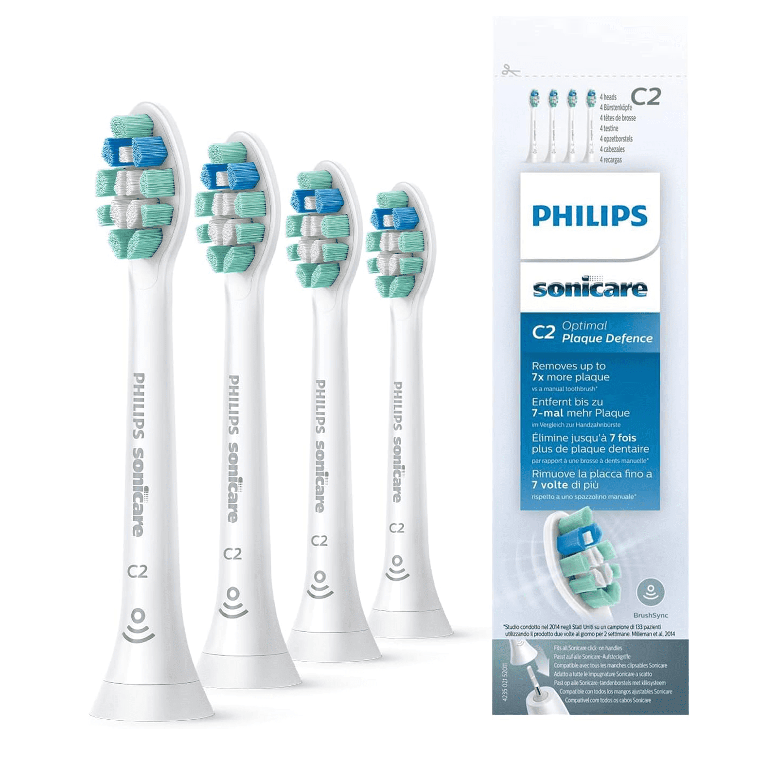 C2 Optimal Plaque Control Replacement Toothbrush Heads Compatible with Philips SoniTeeth Care, HX9024,white, 4 Pack