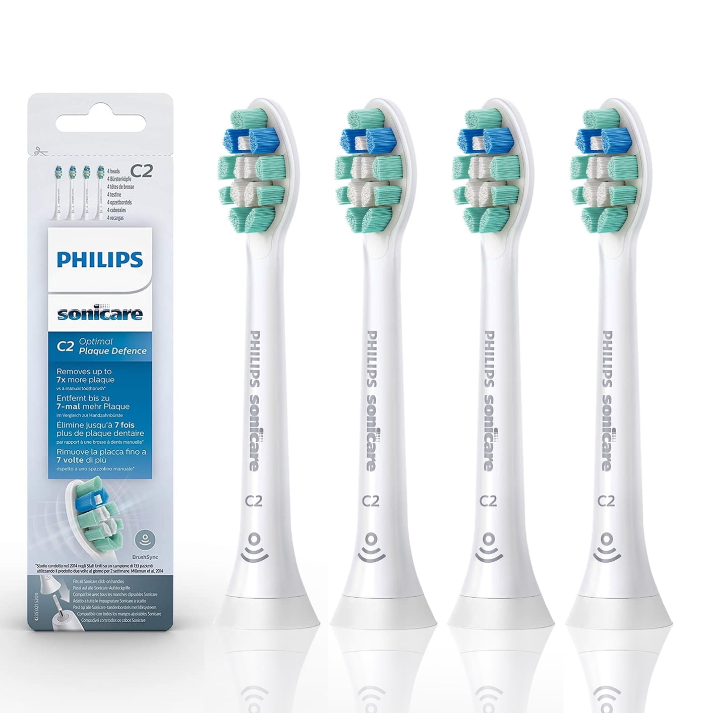 C2 Optimal Plaque Control Sonic Toothbrush Head Replacement Brush Heads Compatible with Philips SoniTeeth Care ProtectiveClean Power Brush, White, HX9024, 4 Pack