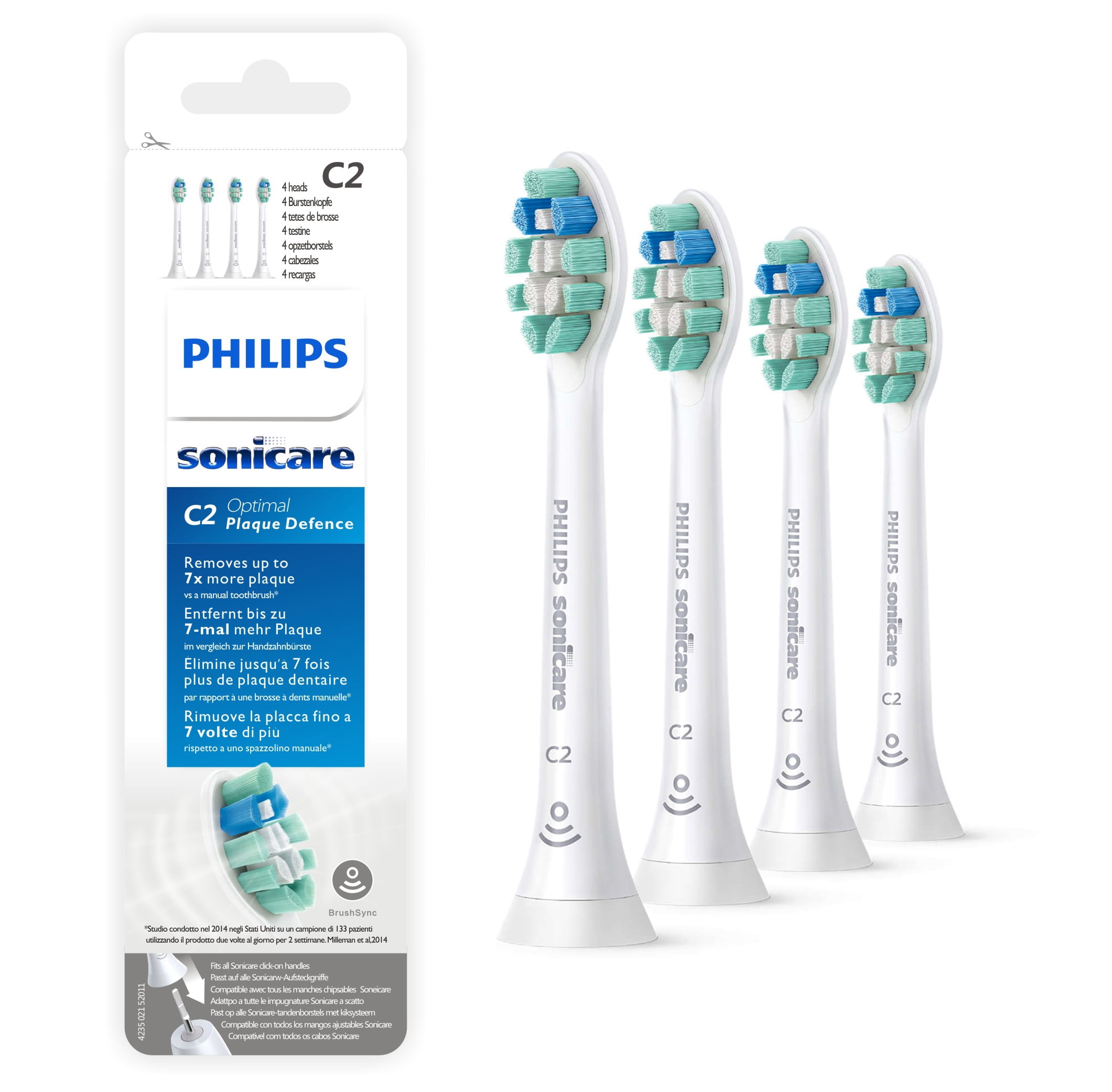 C2 Optimal Plaque Control Toothbrush Heads Compatible with Philips Sonicare ProtectiveClean Electric Toothbrush,4 Brush Heads, White, HX9024/65