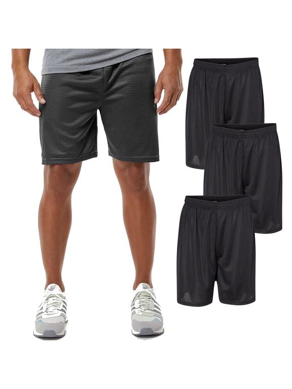 Men's 7" Mesh Shorts with Liner, 3-Pack, Black, Polyester Fabric, Sizes S-2XL