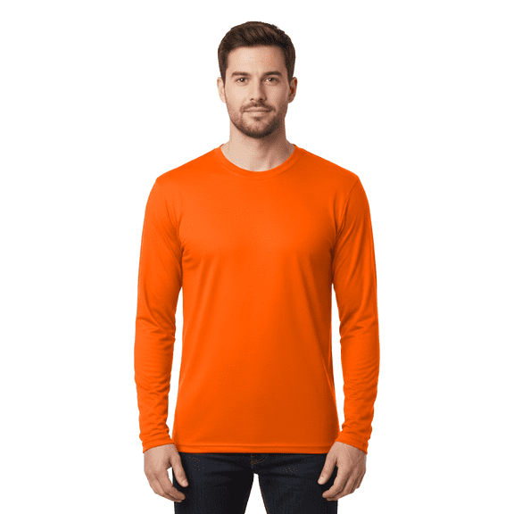 C2 Sport Men's Performance Long Sleeve T-Shirt, Hi Visibility Safety Orange Workwear Comfort tee XL