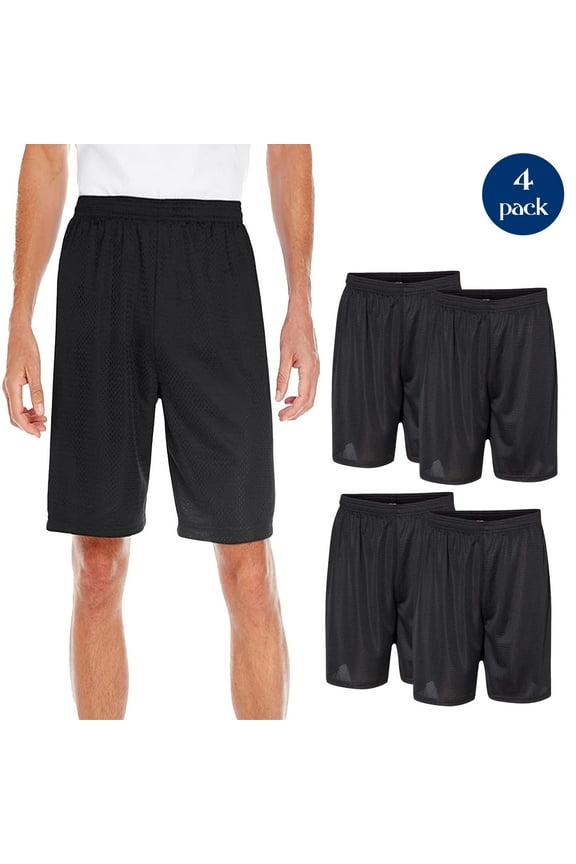 Men's Shorts, Athletic Workout Gym Activewear Black Mesh Basketball Shorts, 4 Pack, 2XL